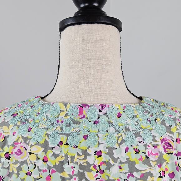 Tyler Boe Floral Tunic Dress Green Embroidered Casual Mini Length | Women's 8 - Picture 13 of 16